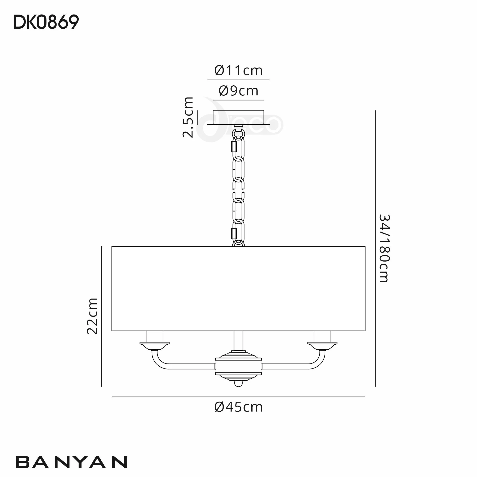 Banyan 45cm 3 Light Pendant Antique Brass; Black DK0869  Deco Banyan AB SB